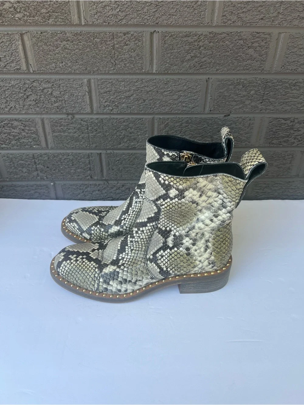 Zadig & Voltaire Snake-Print Leather Studded Ankle Boots Grey-Black   Us 8.5-9W
